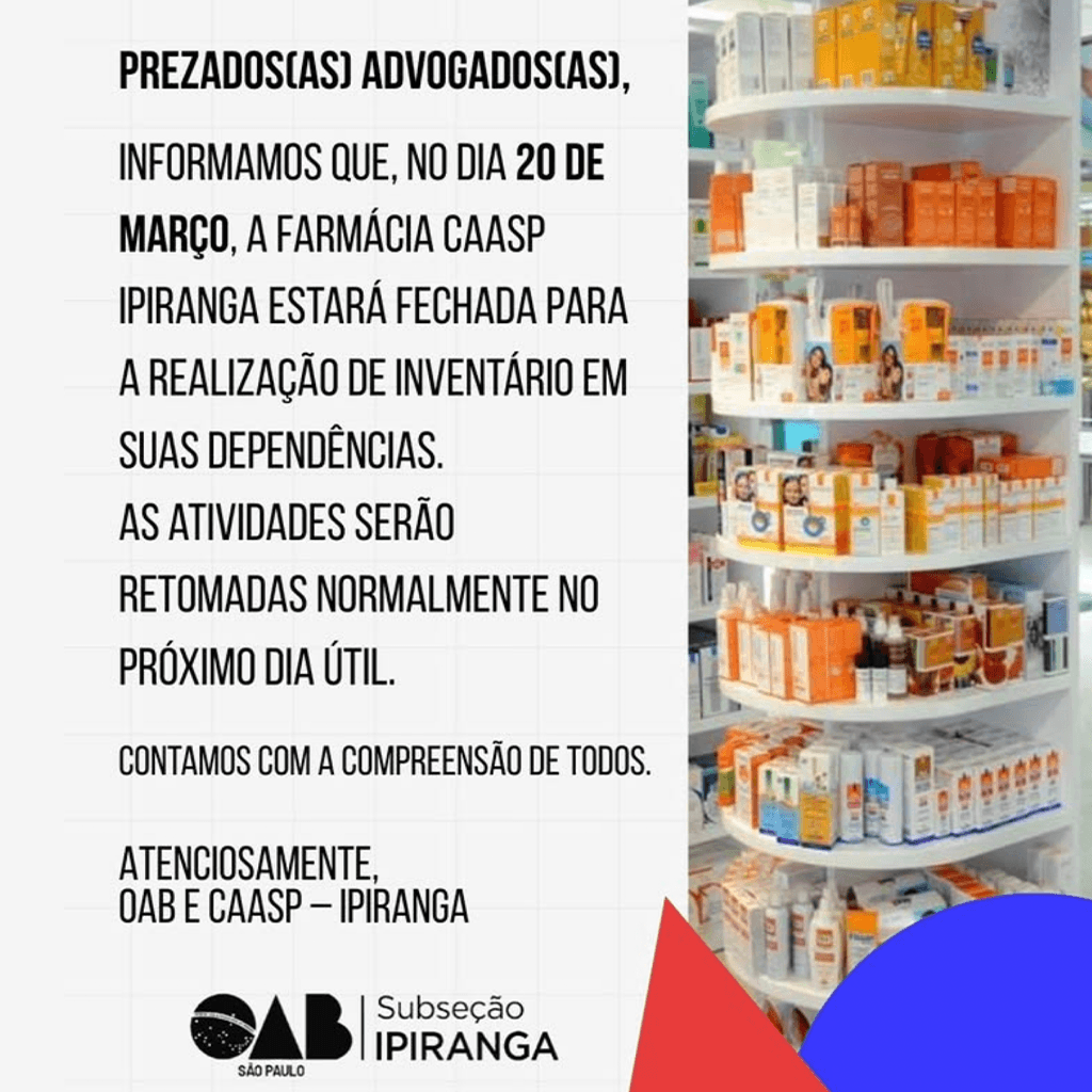 Comunicado: Inventário Farmácia CAASP