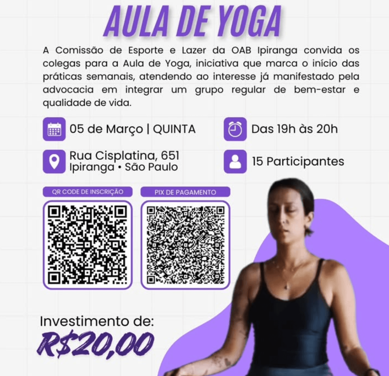 🧘‍♀️ Aula de Yoga – OAB Ipiranga