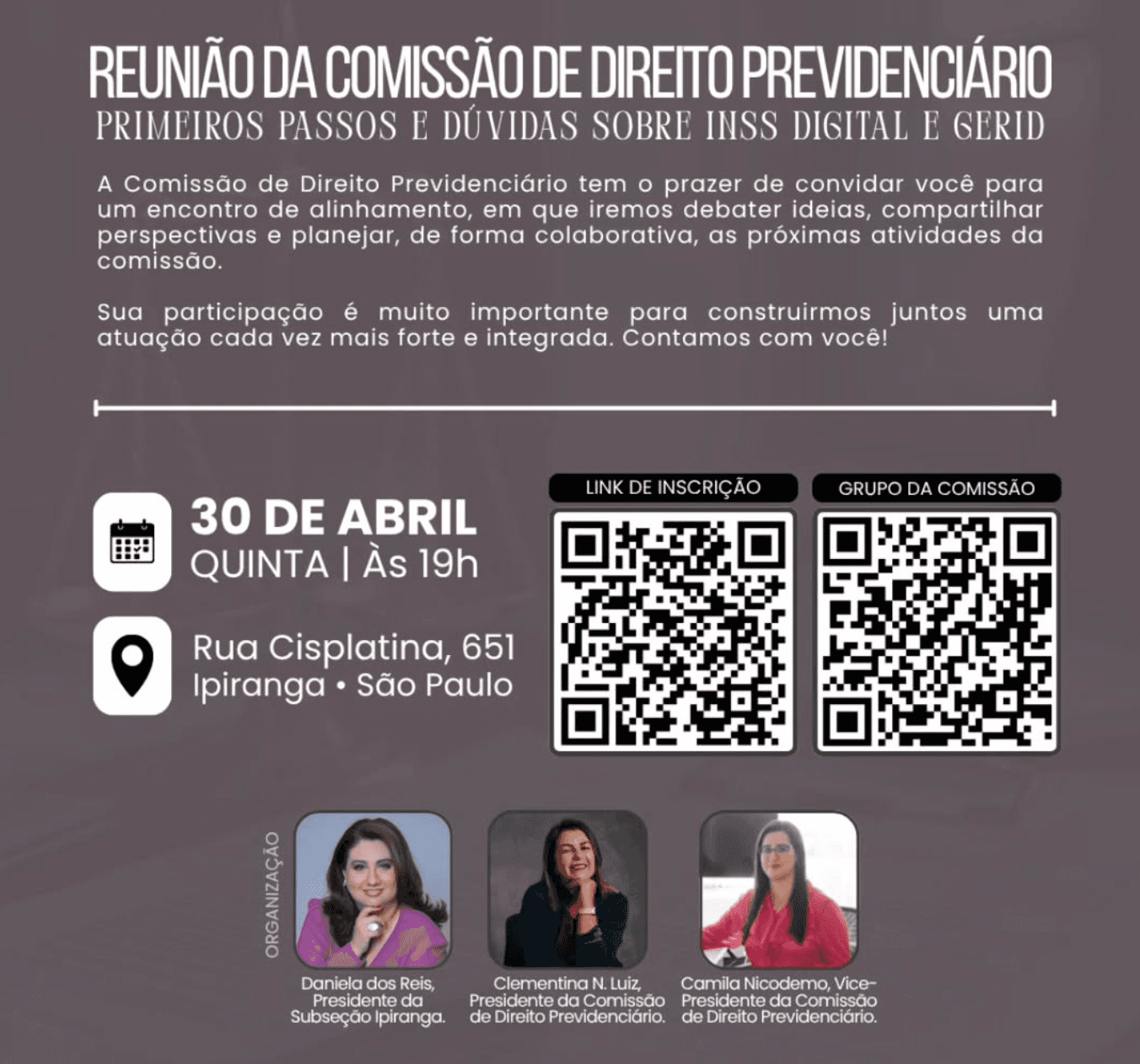 📢 Reunião da Comissão de Direito Previdenciário