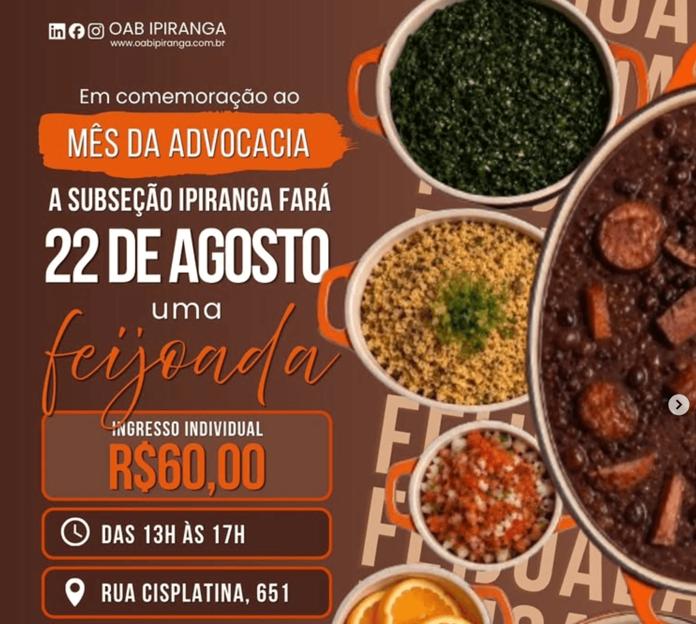 Feijoada em comemoração ao Mês da Advocacia