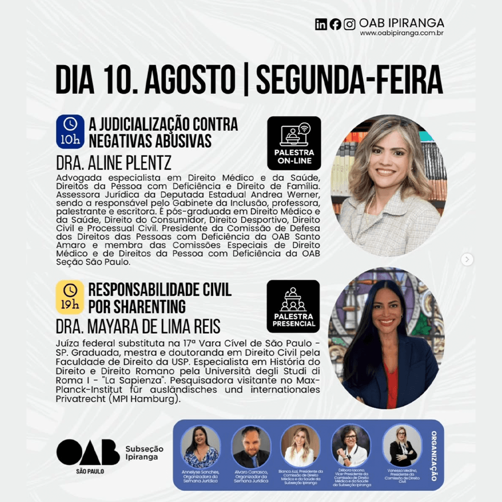 Semana Jurídica: A JUDICIALIZAÇÃO CONTRA NEGATIVAS ABUSIVAS +  RESPONSABILIDADE CIVIL POR SHARENTING