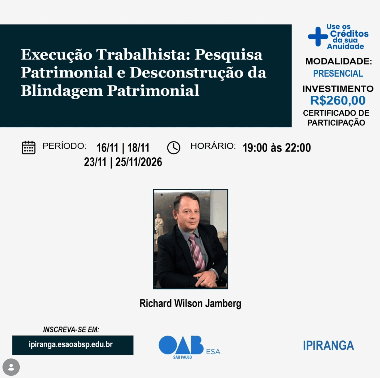 📙 ESA IPIRANGA: Execução Trabalhista: Pesquisa Patrimonial e Desconstrução da Blindagem Patrimonial